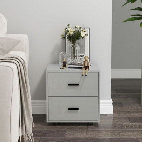 URBNLIVING 43cm Height 2 Drawer Cool Grey Wooden Bedside Table Cabinet Bedroom Furniture Storage Nightstand