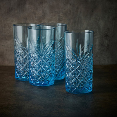 URBNLIVING 450ml 4 Pcs Whisky Scotch Vodka Tumbler Blue Glassware Sets