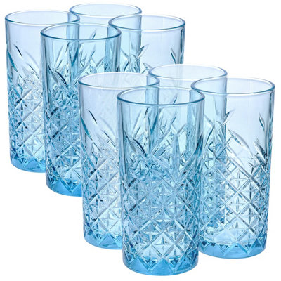 URBNLIVING 450ml 8 Pcs Whisky Scotch Vodka Tumbler Blue Glassware Sets