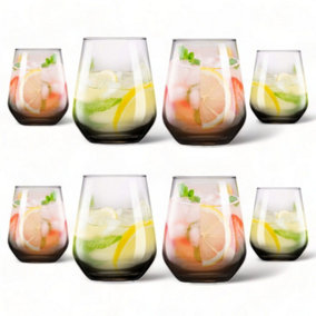URBNLIVING 450ml Set of 8 Smoked Black Glass Drinking Bar Water Beverage Glasses Tumblers