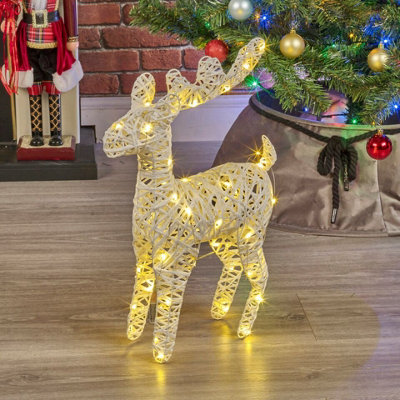 URBNLIVING 45cm Height LED Light Up Reindeer Plastic Rattan Wire Frame Christmas Home Decorations