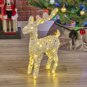 URBNLIVING 45cm Height LED Light Up Reindeer Plastic Rattan Wire Frame Christmas Home Decorations