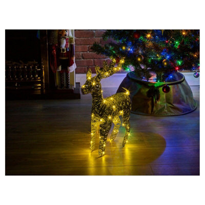 URBNLIVING 45cm LED Light Up Reindeer Silver Glitter Plastic Rattan Wire Frame Christmas Home Decorations