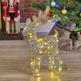 URBNLIVING 45cm LED Light Up Reindeer Silver Plastic Rattan Wire Frame Christmas Home Decorations