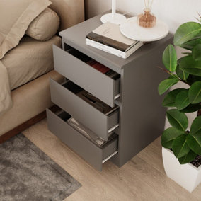 URBNLIVING 45cm Length Grey 3 Drawer High Wooden Bedroom Chest Cabinet No Handle Drawer Storage