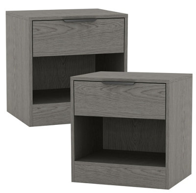 URBNLIVING 45cm Width 1-Drawer Bedside Cedar Grey Table Cabinet Nightstand Storage Shelf Bedroom Furniture Unit Set of 2