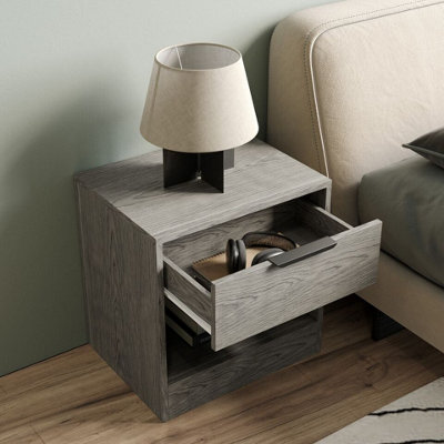 URBNLIVING 45cm Width 1-Drawer Bedside Cedar Grey Table Cabinet Nightstand Storage Shelf Bedroom Furniture Unit