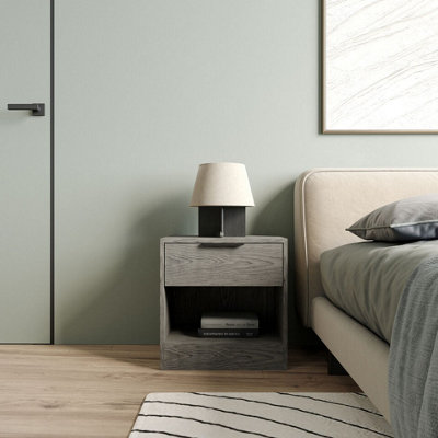 URBNLIVING 45cm Width 1-Drawer Bedside Cedar Grey Table Cabinet Nightstand Storage Shelf Bedroom Furniture Unit