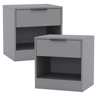 URBNLIVING 45cm Width 1-Drawer Bedside Grey Table Cabinet Nightstand Storage Shelf Bedroom Furniture Unit Set of 2