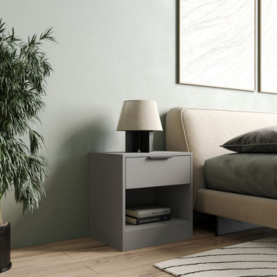 URBNLIVING 45cm Width 1-Drawer Bedside Grey Table Cabinet Nightstand Storage Shelf Bedroom Furniture Unit