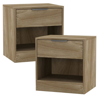 URBNLIVING 45cm Width 1-Drawer Bedside Oak Table Cabinet Nightstand Storage Shelf Bedroom Furniture Unit Set of 2