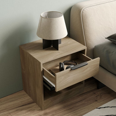 URBNLIVING 45cm Width 1-Drawer Bedside Oak Table Cabinet Nightstand Storage Shelf Bedroom Furniture Unit