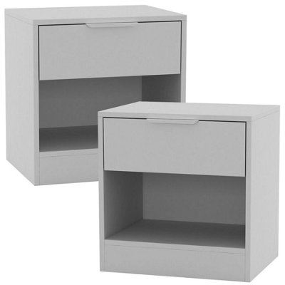 URBNLIVING 45cm Width 1-Drawer Bedside White Table Cabinet Nightstand Storage Shelf Bedroom Furniture Unit Set of 2