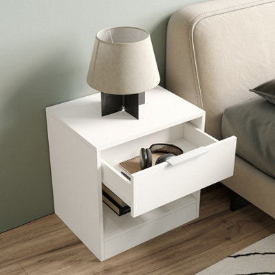 URBNLIVING 45cm Width 1-Drawer Bedside White Table Cabinet Nightstand Storage Shelf Bedroom Furniture Unit