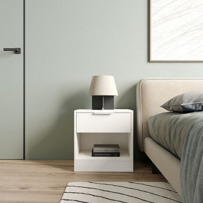 URBNLIVING 45cm Width 1-Drawer Bedside White Table Cabinet Nightstand Storage Shelf Bedroom Furniture Unit
