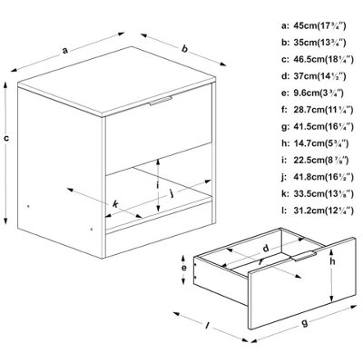URBNLIVING 45cm Width 1-Drawer Bedside White Table Cabinet Nightstand Storage Shelf Bedroom Furniture Unit