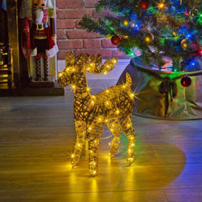URBNLIVING 45CmLED Light Up Reindeer Plastic Rattan Gold Glitter Wire Frame Christmas Home Decorations