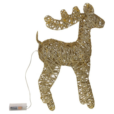 URBNLIVING 45CmLED Light Up Reindeer Plastic Rattan Gold Glitter Wire Frame Christmas Home Decorations