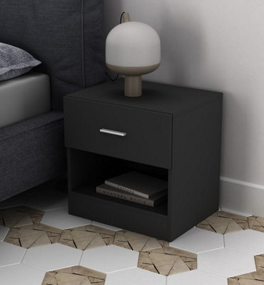 URBNLIVING 46cm Height 1 Drawer Wooden Kids Bedroom Bedside Cabinet Nightstand Side Table Shelf Black