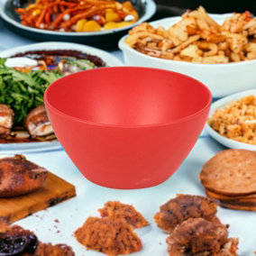 URBNLIVING 47cm Height 6x High Quality Small Deep Round Reusable Solid Red Colour Plastic Dinner Bowls