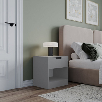 URBNLIVING 47cm Height Drawer Bedside Grey Table Nightstand Shelf Cabinet Storage Unit Bedroom Furniture