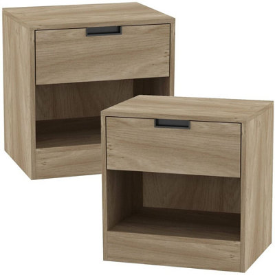 URBNLIVING 47cm Height Drawer Bedside Oak Table Nightstand Shelf Cabinet Storage Unit Bedroom Furniture Set of 2
