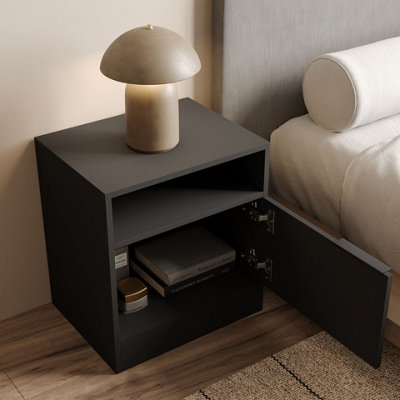 URBNLIVING 49.5cm Height 1-Door Bedside Black Table Cabinet Nightstand Storage Shelf Unit Bedroom Furniture