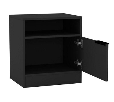 URBNLIVING 49.5cm Height 1-Door Bedside Black Table Cabinet Nightstand Storage Shelf Unit Bedroom Furniture