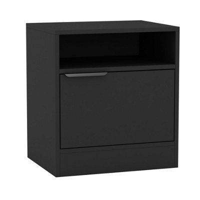URBNLIVING 49.5cm Height 1-Door Bedside Black Table Cabinet Nightstand Storage Shelf Unit Bedroom Furniture