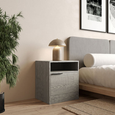 URBNLIVING 49.5cm Height 1-Door Bedside Cedar Grey Table Cabinet Nightstand Storage Shelf Unit Bedroom Furniture