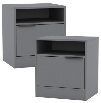 URBNLIVING 49.5cm Height 2 Pcs 1-Door Bedside Grey Table Cabinet Nightstand Storage Shelf Unit Bedroom Furniture