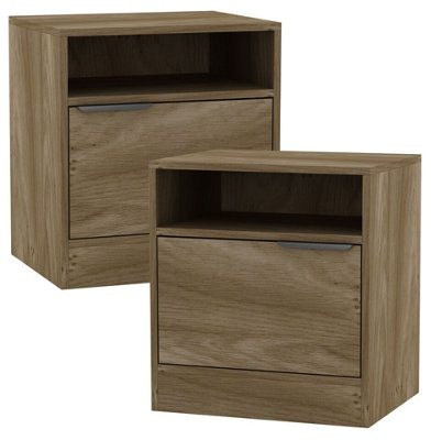 URBNLIVING 49.5cm Height 2 Pcs 1-Door Bedside Oak Table Cabinet Nightstand Storage Shelf Unit Bedroom Furniture