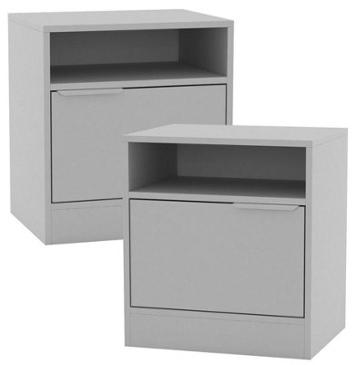 URBNLIVING 49.5cm Height 2 Pcs 1-Door Bedside White Table Cabinet Nightstand Storage Shelf Unit Bedroom Furniture