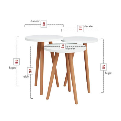 URBNLIVING 49cm Height 3 Pcs Pine Wooden Nesting Side Tables With ...