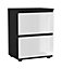 URBNLIVING 49cm Height Glossy 2 Drawers Bedside Cabinet Chest of Drawers with Smooth Metal Runner Black & White