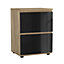 URBNLIVING 49cm Height Glossy 2 Drawers Bedside Cabinet Chest of Drawers with Smooth Metal Runner Oak & Black