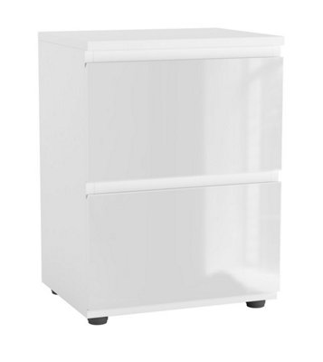 URBNLIVING 49cm Height White Gloss 2 Drawer Skagen High Wooden Bedside Cabinet No Handle Drawer Storage