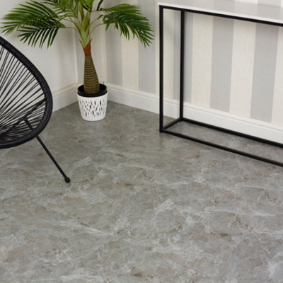 URBNLIVING 4m Square Marble Effect Vinyl Floor Tiles Grey Carrara Grey