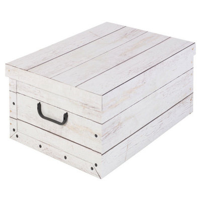 URBNLIVING 4pcs Collapsible Storage Boxes Handles Underbed Cardboard Lightweight Wooden Style