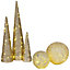 URBNLIVING 5 Pcs LED Light Up Christmas Tree Cone Gold Sphere Balls Ornament with Fairy Lights