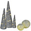 URBNLIVING 5 Pcs LED Light Up Christmas Tree Cone Silver with Glitter Sphere Balls Ornament with Fairy Lights