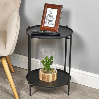 URBNLIVING 50 cm Height Black Round Coffee Tea Table Set Metal Folding Legs Modern Living Room Furniture