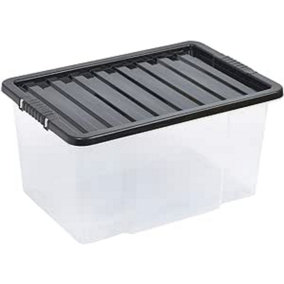 URBNLIVING 50 Litre Black Container Plastic Storage Box With Clip Lid