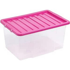 URBNLIVING 50 Litre Pink Container Plastic Storage Box With Clip Lid Set of 3