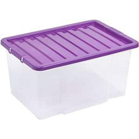 URBNLIVING 50 Litre Purple Container Plastic Storage Box With Clip Lid Set of 3
