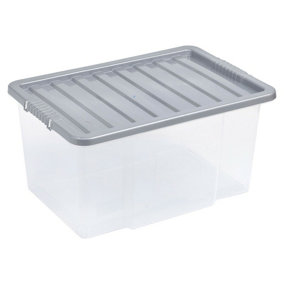 URBNLIVING 50 Litre Silver Container Plastic Storage Box With Clip Lid Set of 3