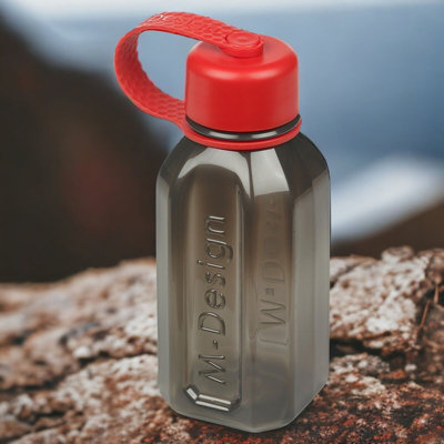 URBNLIVING 500ml Black Reusable Water Drinking Sports Bottle Container Flask with Red Leakproof Lid