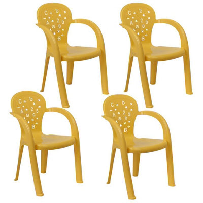 URBNLIVING 50cm Height 4 Pcs Yellow Coloured Stackable Plastic Chairs ...
