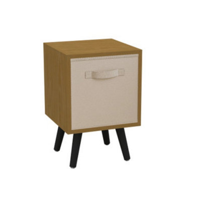 URBNLIVING 50cm Height Beech Cube 1 Beige Drawer Shelving Unit with Black Scandinavian Legs