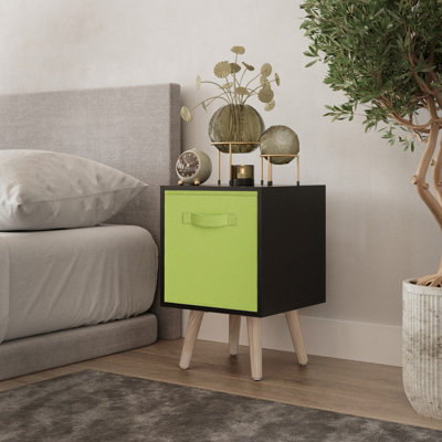 URBNLIVING 50cm Height Green 1-Drawer Cube Black Shelving Unit with Scandinavian Pine Legs